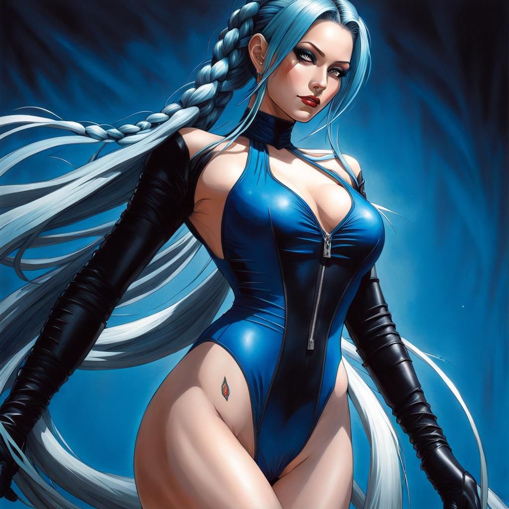 Woman with Blue Hair in Futuristic Style