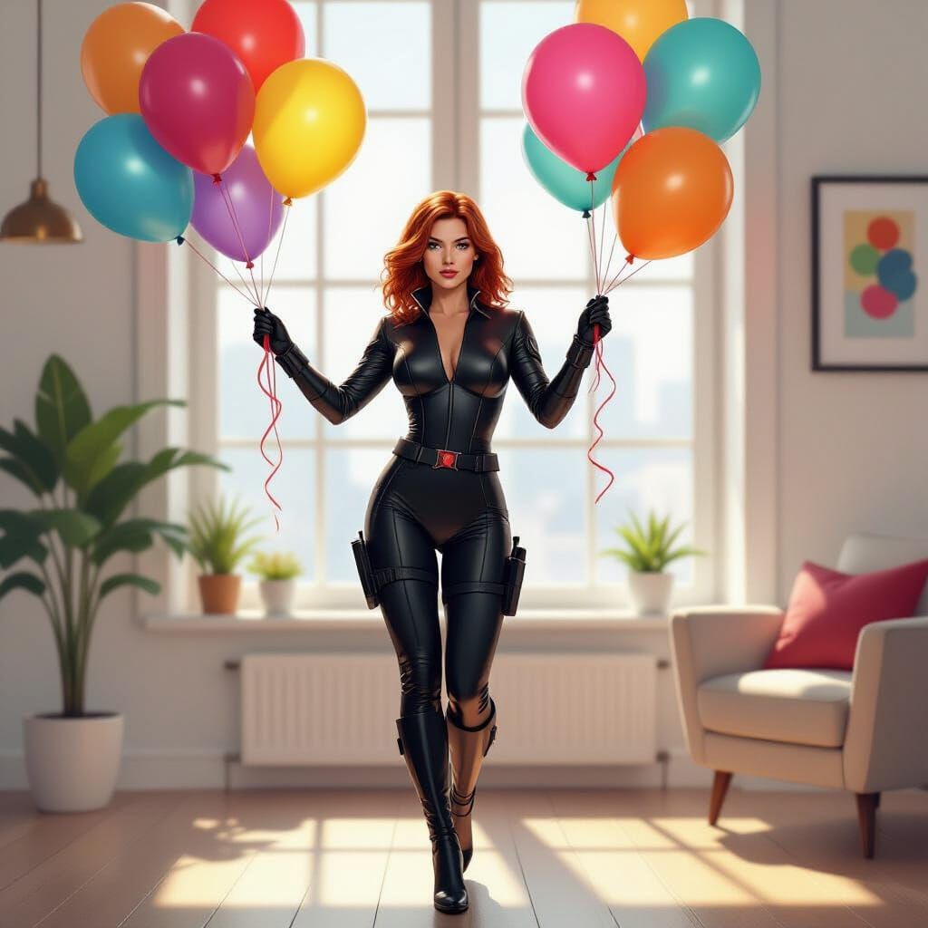 Black Widow's Playful Party: Digital Art