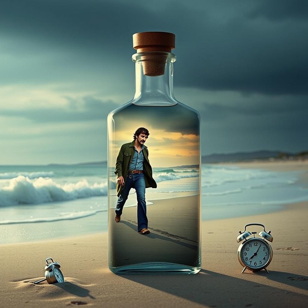 Time in a bottle with Jim Croce wearing his signature mustac...