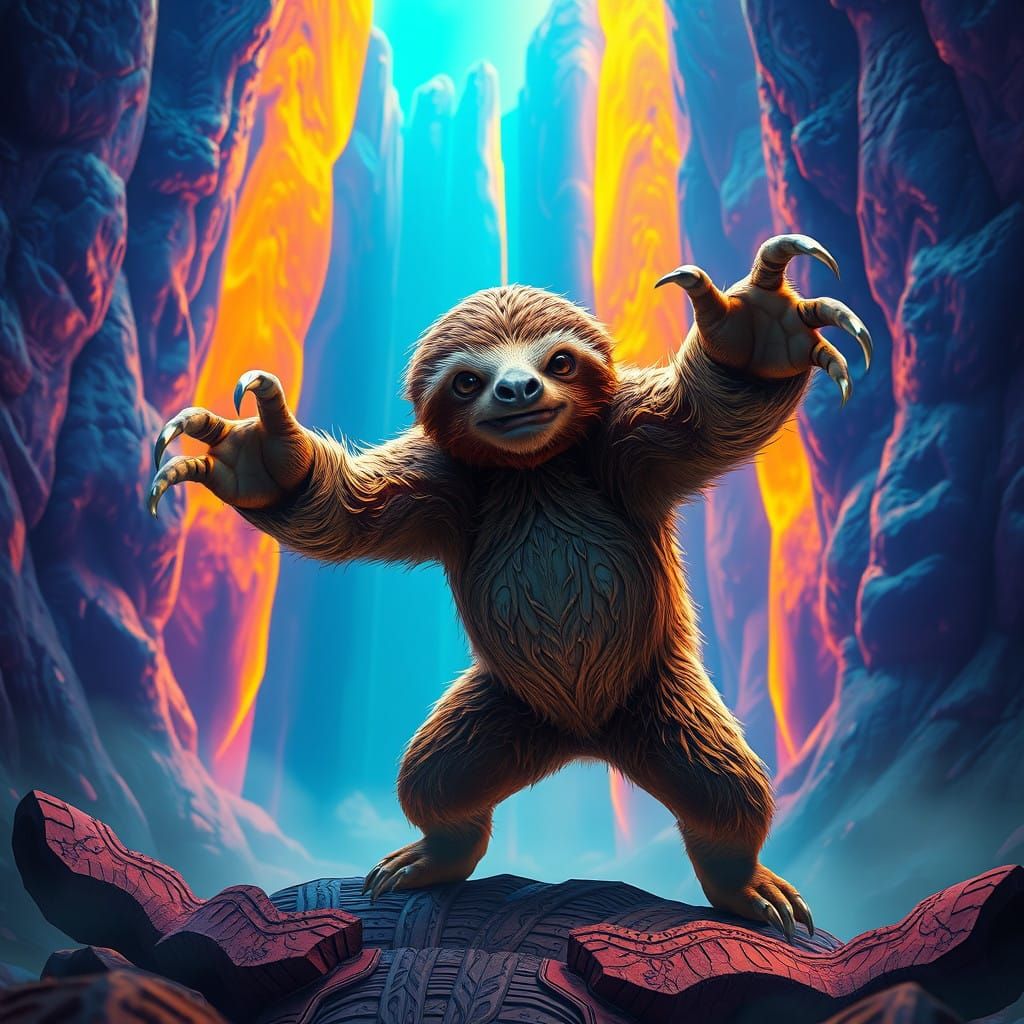 Epic Sloth Hero in Vibrant Fantasy World