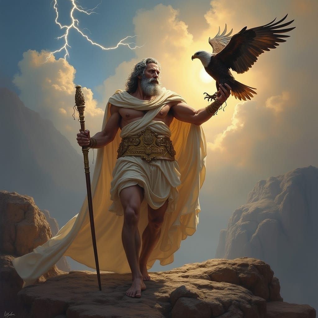 Ancient Greek God King Zeus in Regal Oil Painting
