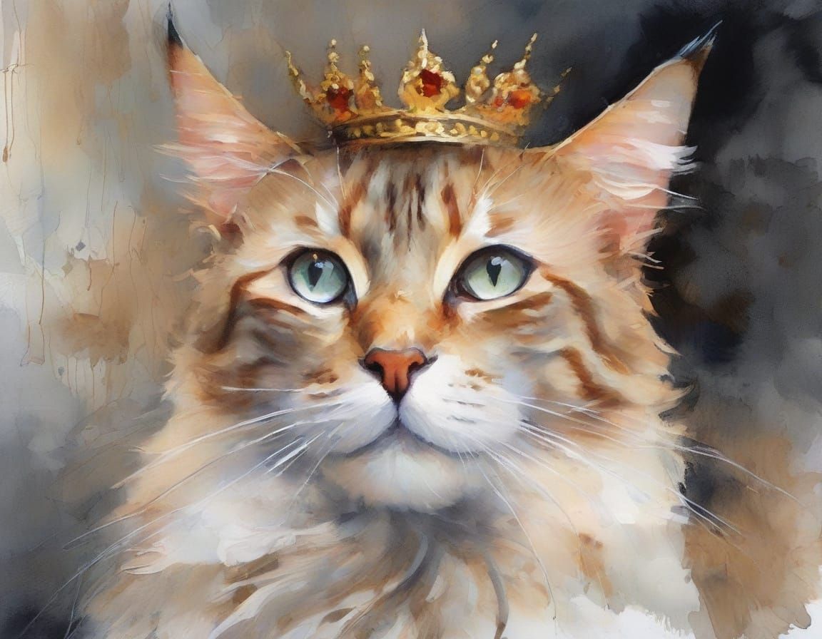 Regal Cat Knocks Over Easel in Whimsical Watercolour