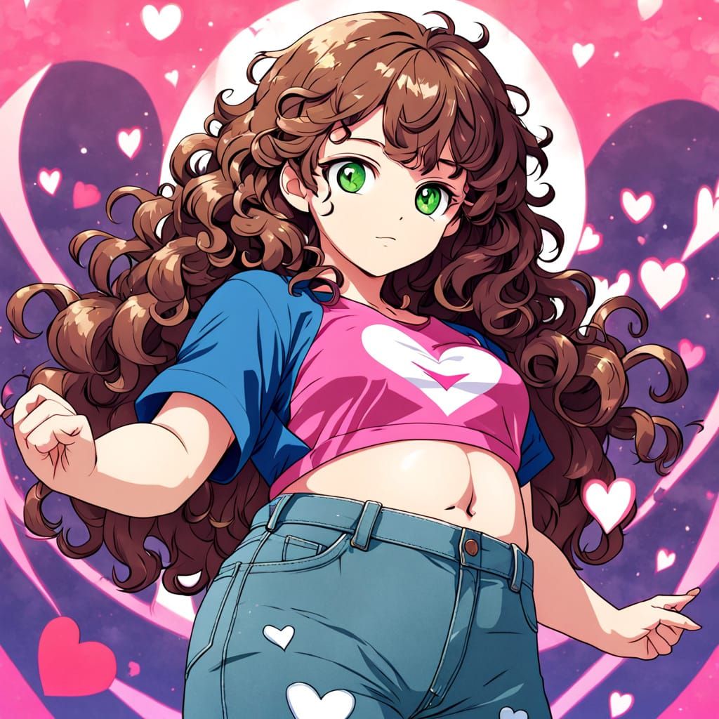 Anime Style Portrait of a Woman in Pink Top and Jeans