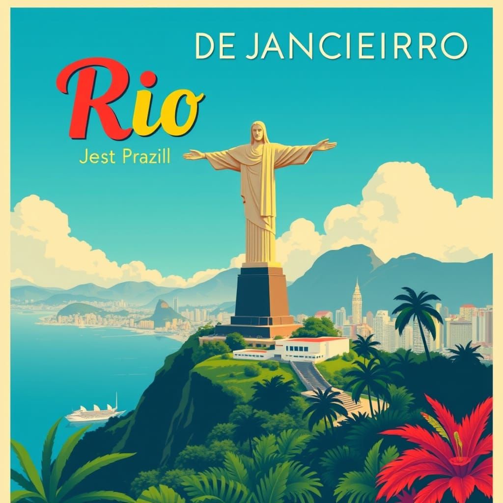 Vintage Art Deco Travel Poster of Rio De Janeiro
