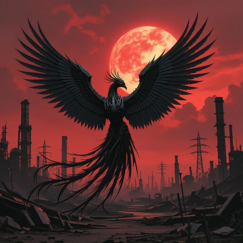 Biomechanical Phoenix Rising: A Surreal Gothic Vision