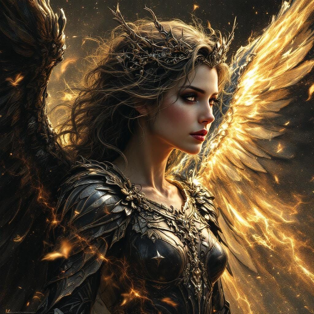 Fantasy Archangel Sabriel Portrait in Black and Silver