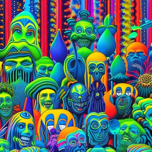 Psychedelic Hippie Gathering with Bioluminescent Neon