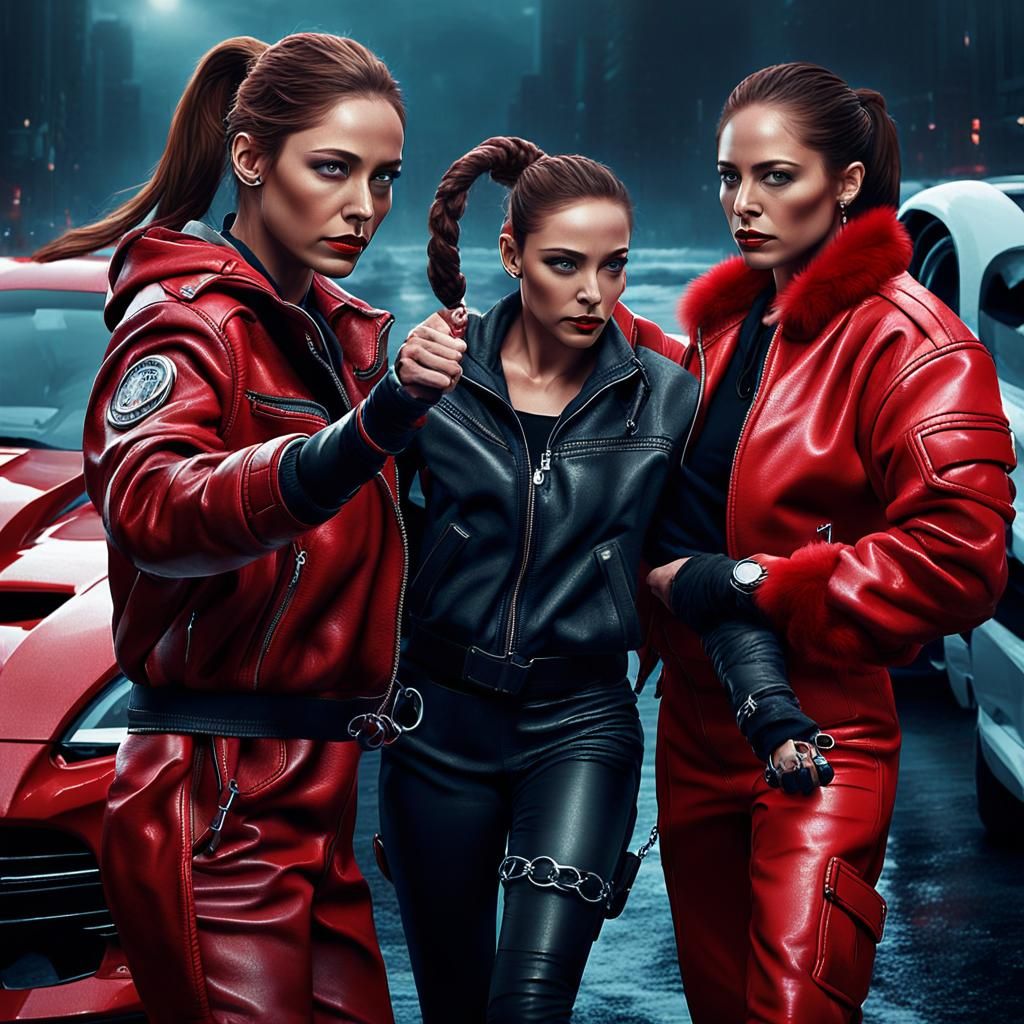 Woman in Handcuffs Led by Cop: Cinematic Digital Art