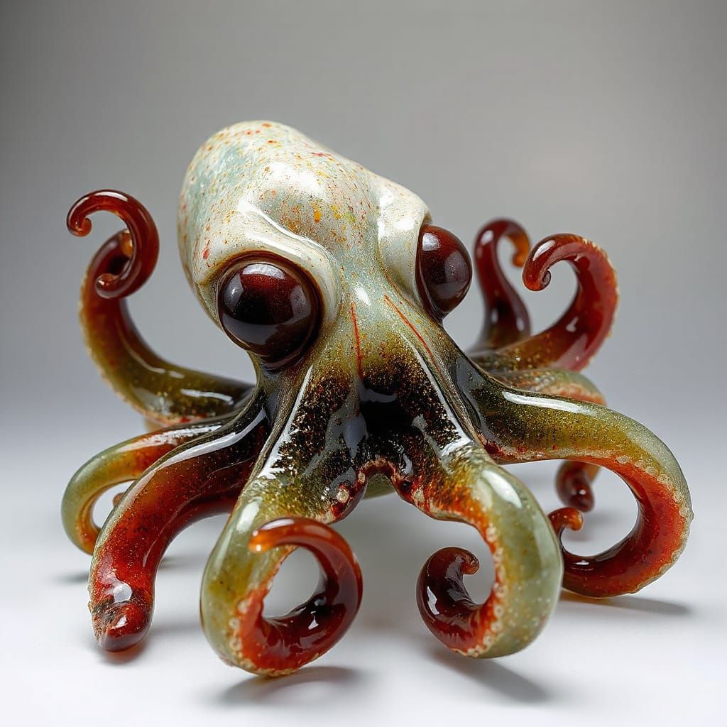 Ugly Glass Octopus Sculpture in Sea Glass Style