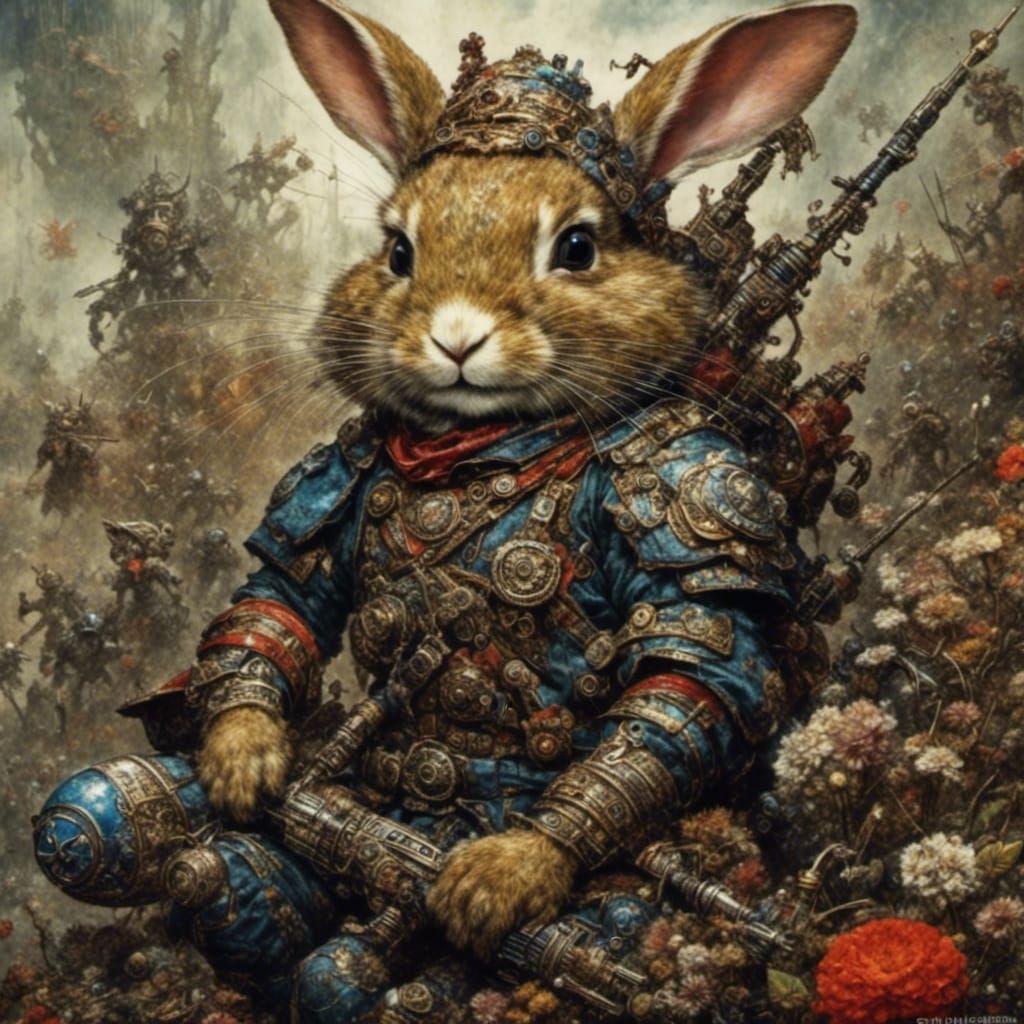 Art Deco Rabbit Warrior in Deep Background