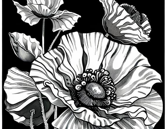 Poppy Flowers in Dramatic Collage Style