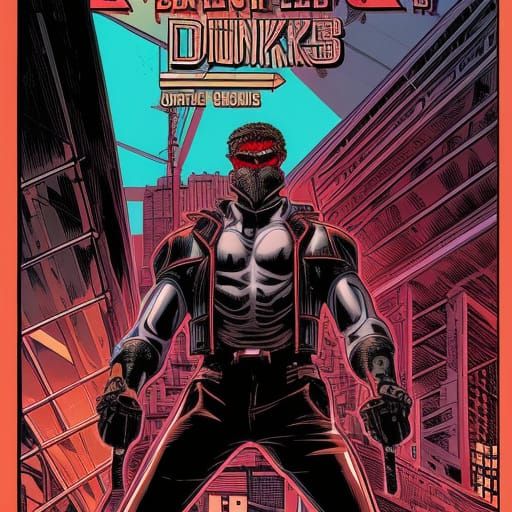 Cyborg in Cityscape: Comic Book Art