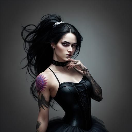 Beautiful Emo ballerina  , full body tattoos ,black hair ,pi...