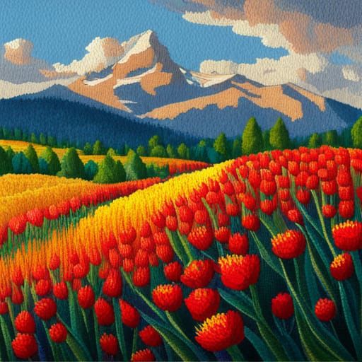 Red Flowers Embroidery Art