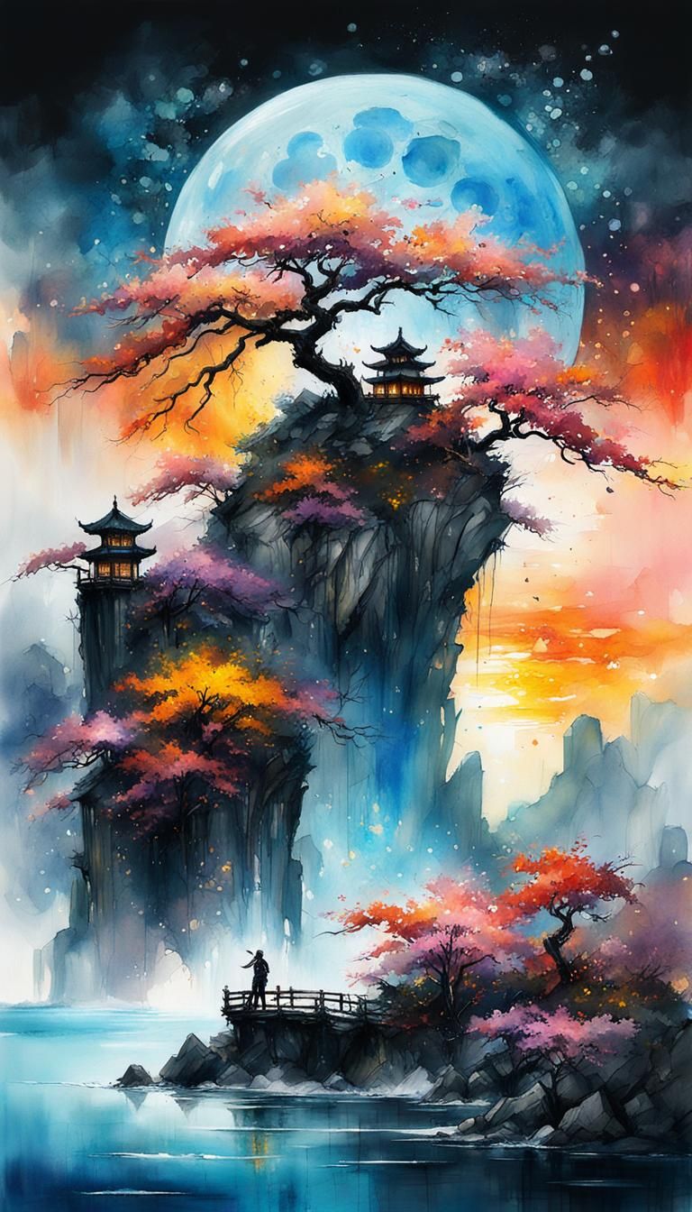 Epic Chinese Twilight Landscape with Autumn Colors