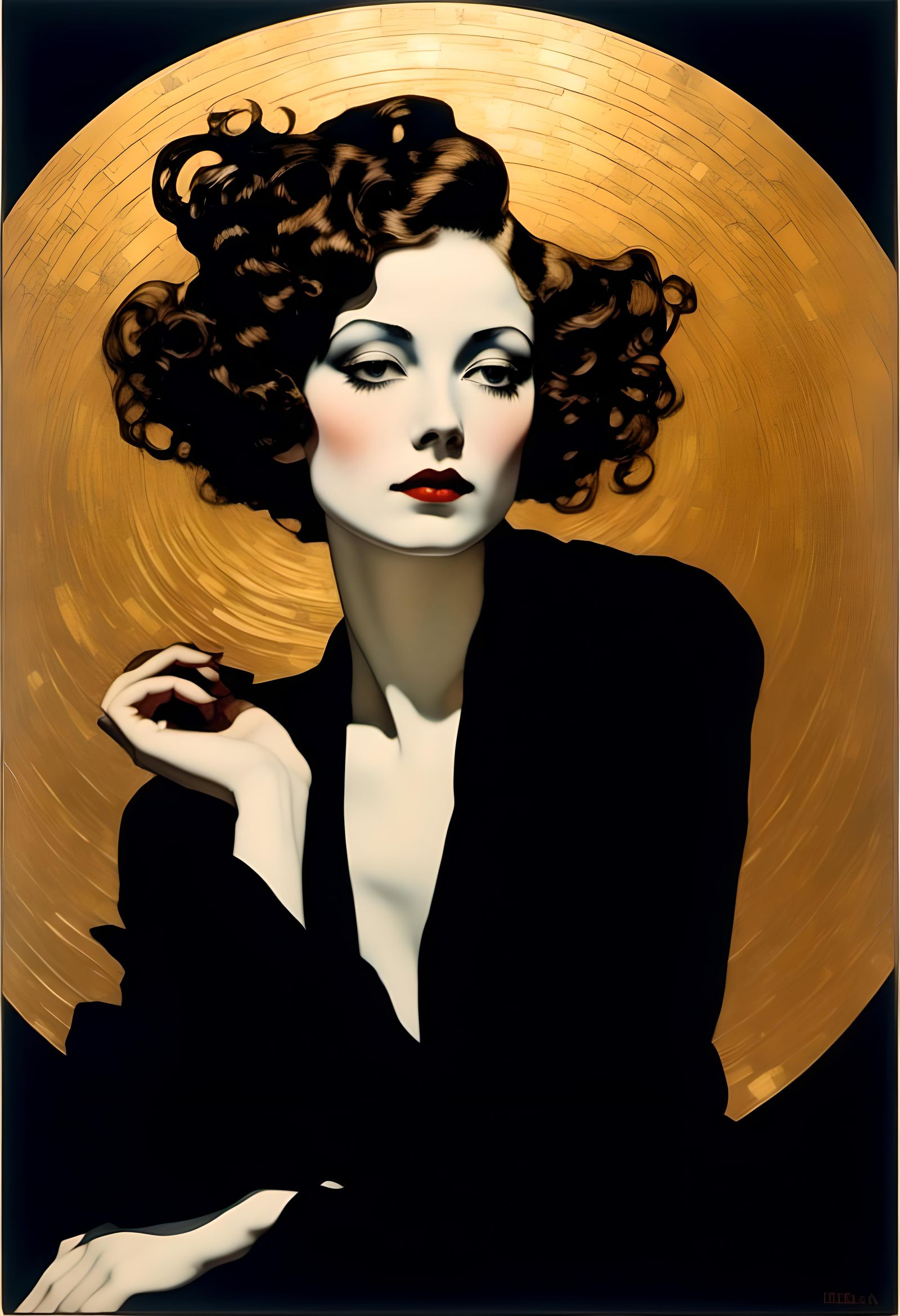 Jazz Age Woman with Curly Hair in Psychedelic Style