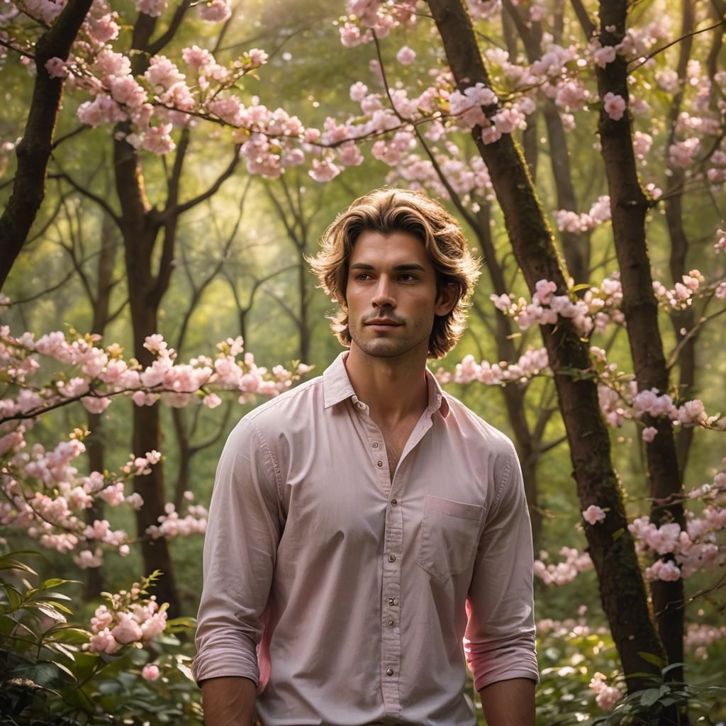 Young Man in Forest of Blossoms