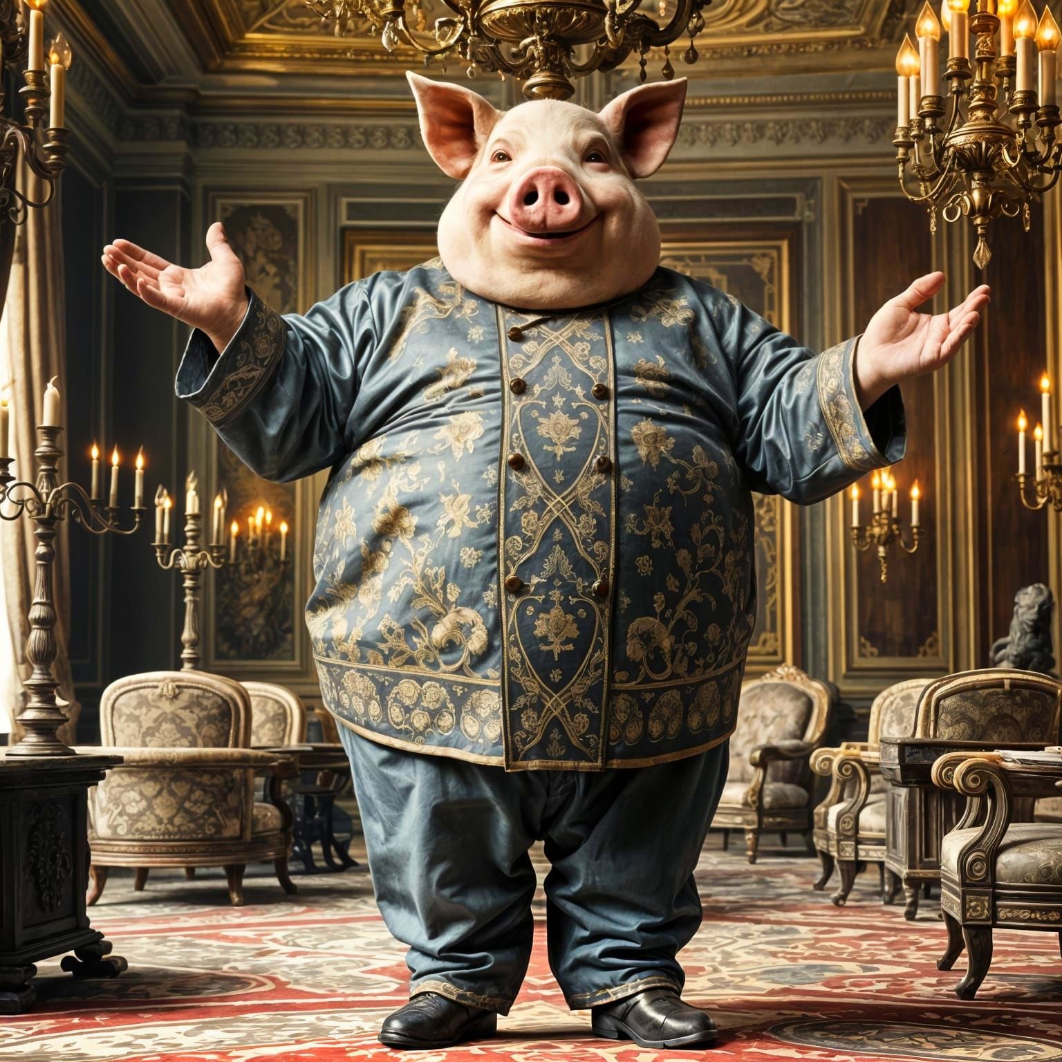 Regal Pig Gentleman in Opulent Russian Aristocracy Attire