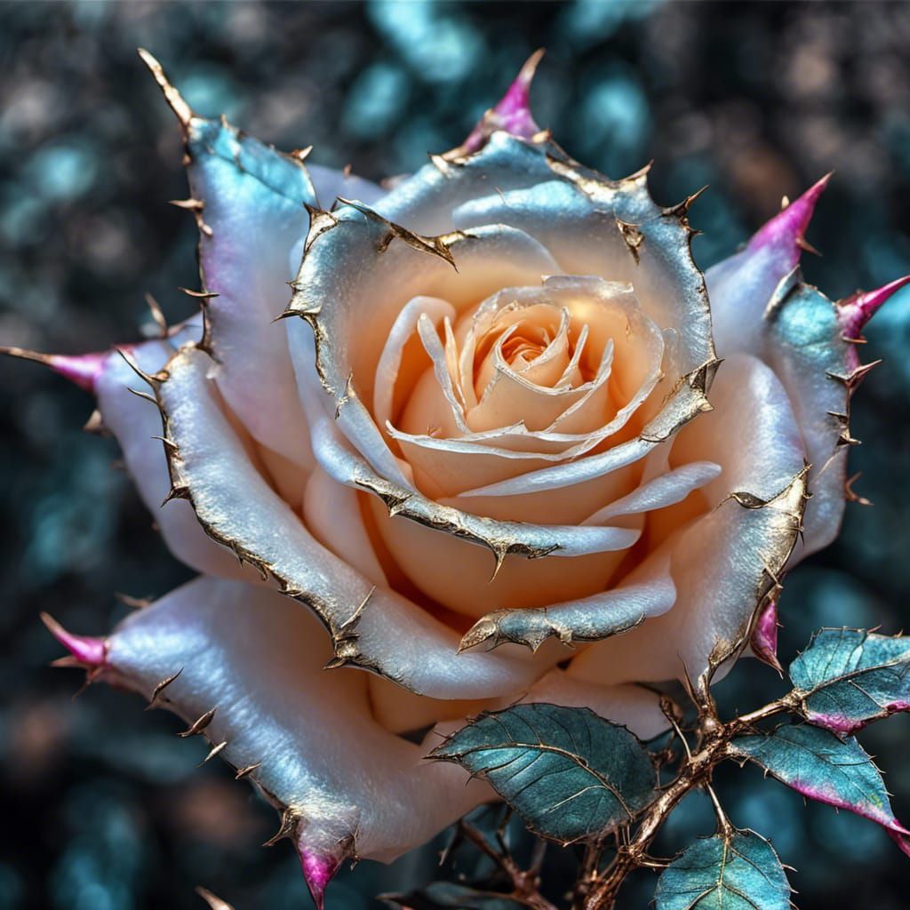 Opal Rose with Silver and Gold: Hyperrealistic Image