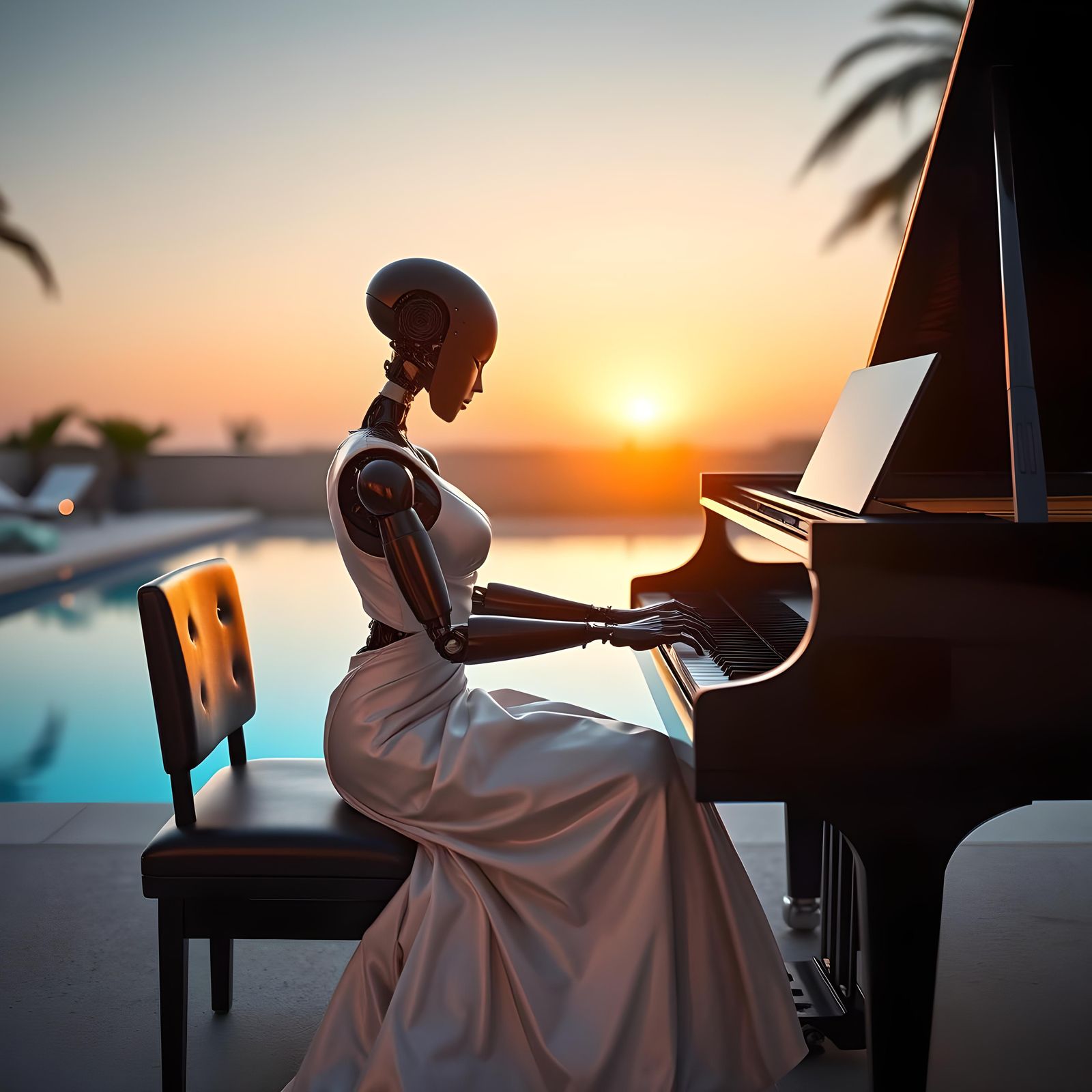 Robot Jazz Pianist in Evening Dress