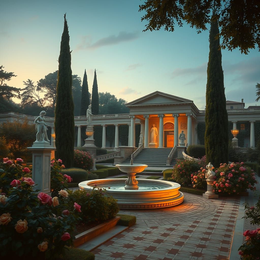 Twilight Serenity: A Classical Realism Roman Garden