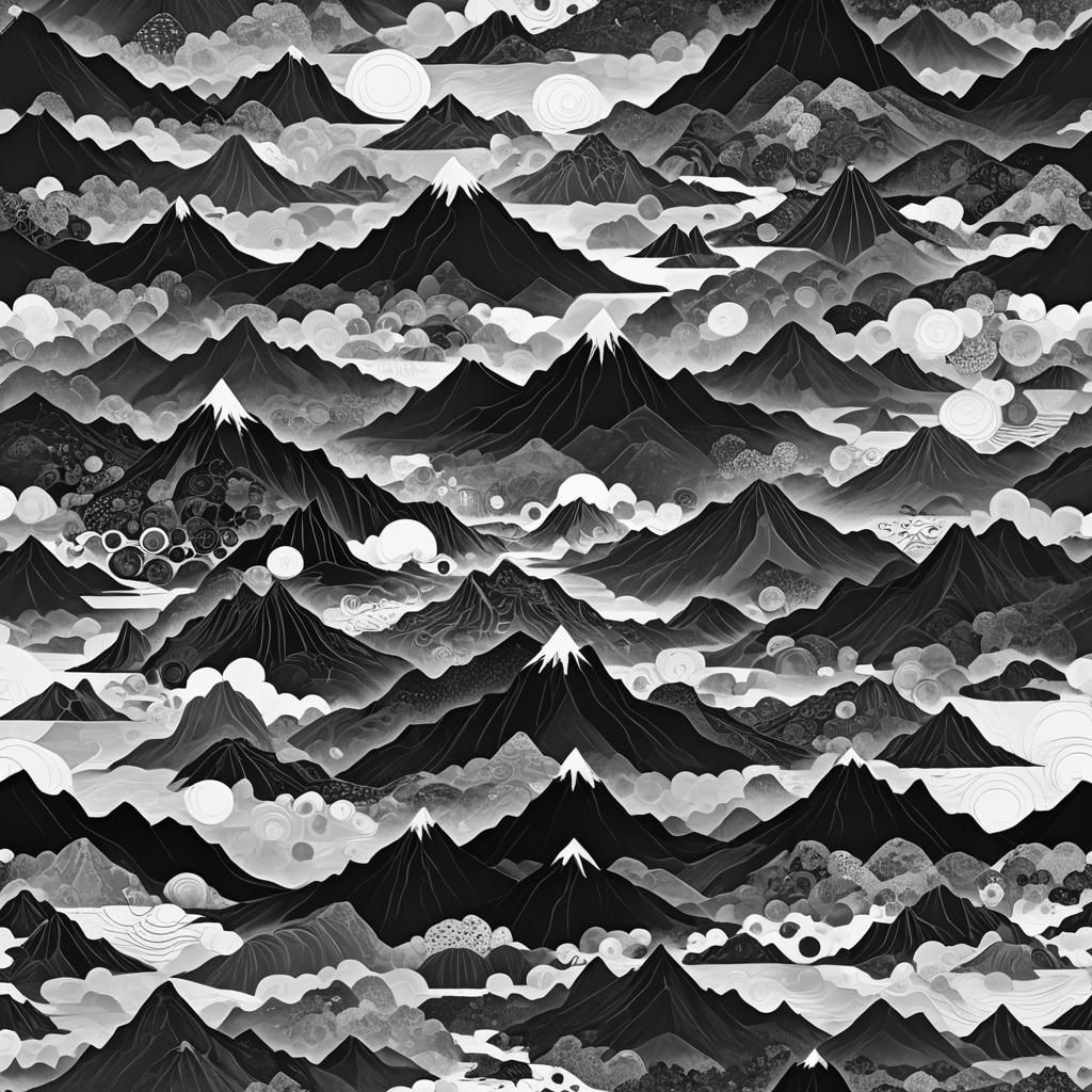 Monochrome Landscapes with Abstract Patterns, Detailed Matte...