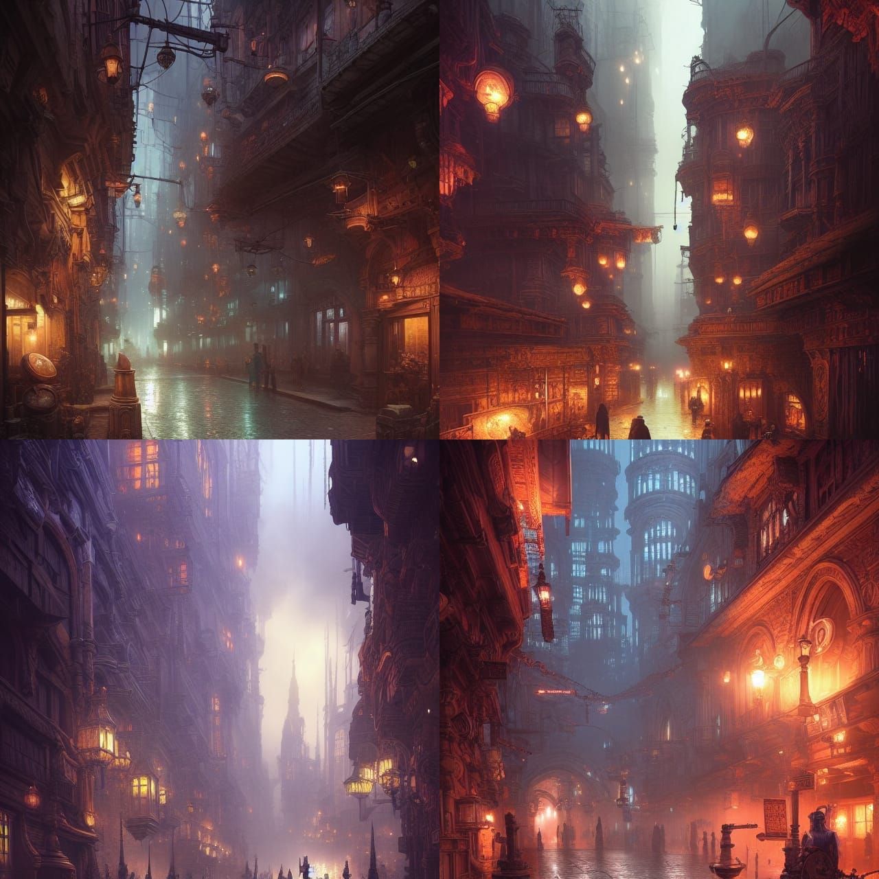 Fantasy Underground City Streets Detailed Matte Painting