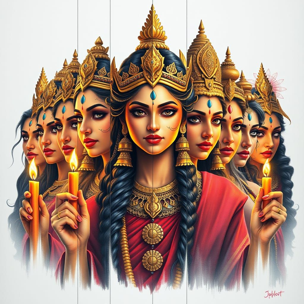 Surreal Goddesses in Ancient Indian Style Art