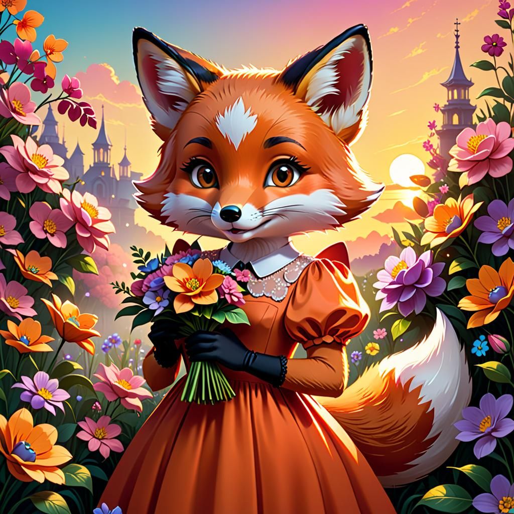 Cute Fox Portrait in Fleischer Cartoon Style