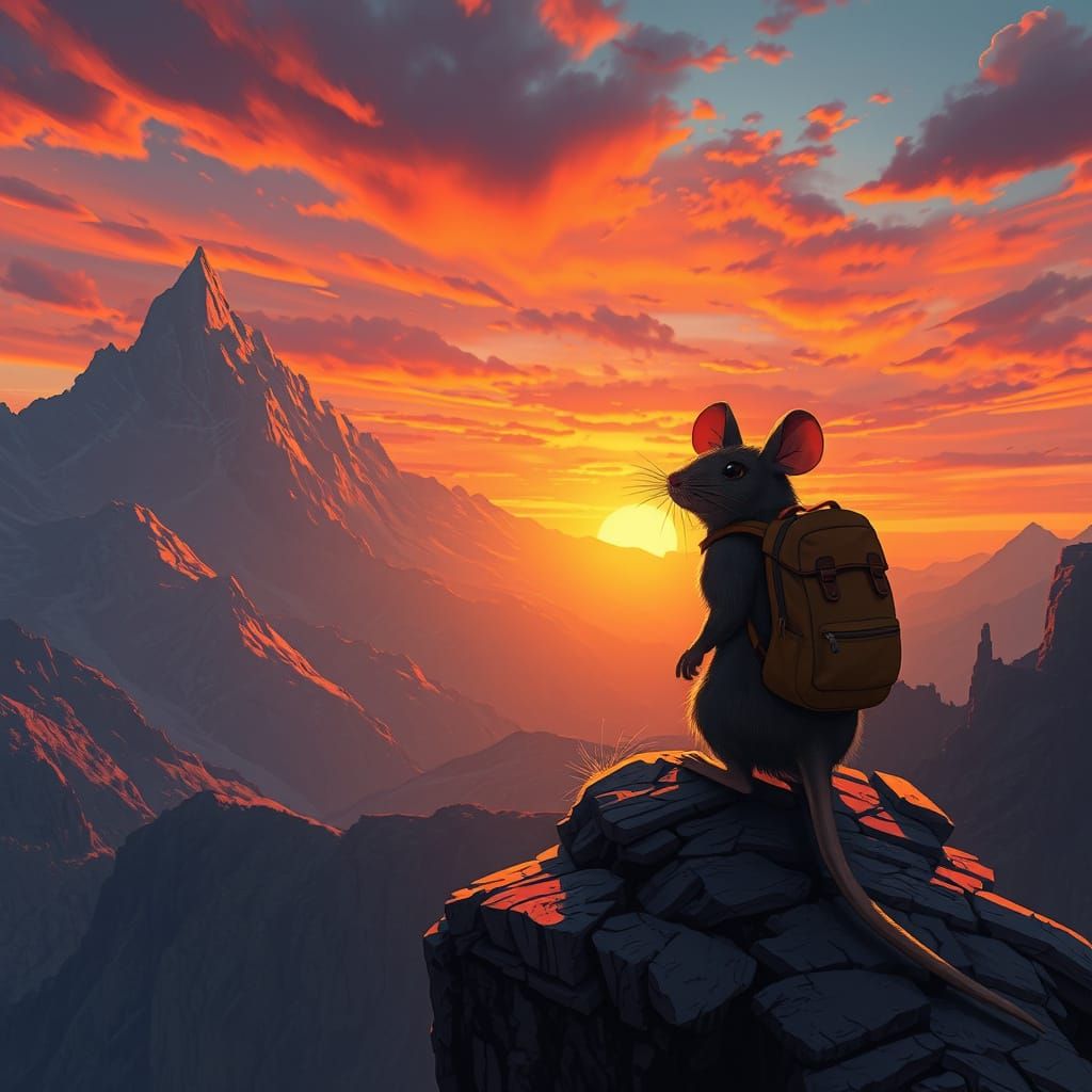 Rat Embarks on Futuristic Expedition Amidst Majestic Mountai...