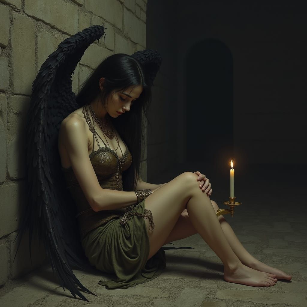 Sorrowful Inanna Amidst Dark Shadows and Forgotten Hope