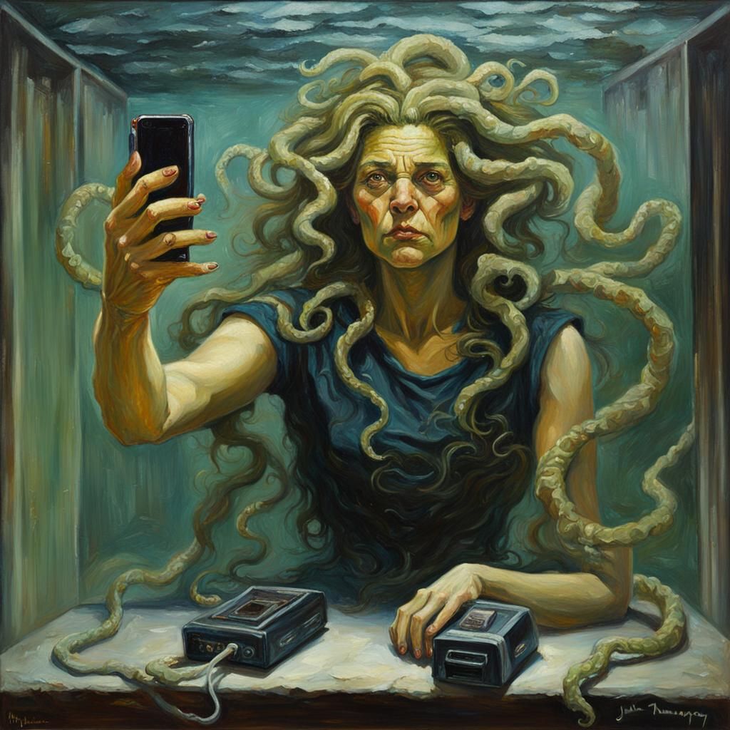 Medusa's Selfie: A James Gurney-Style Oil Painting