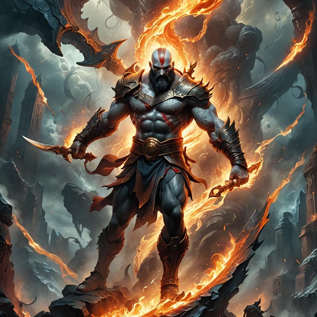 God of War Descending in Surreal Fantasy Art