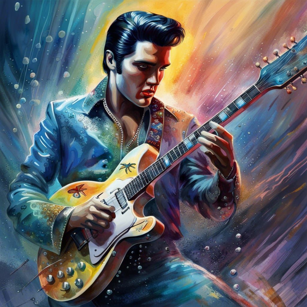 Elvis Presley as Playing Electric Guitar and Feeling the Mus...