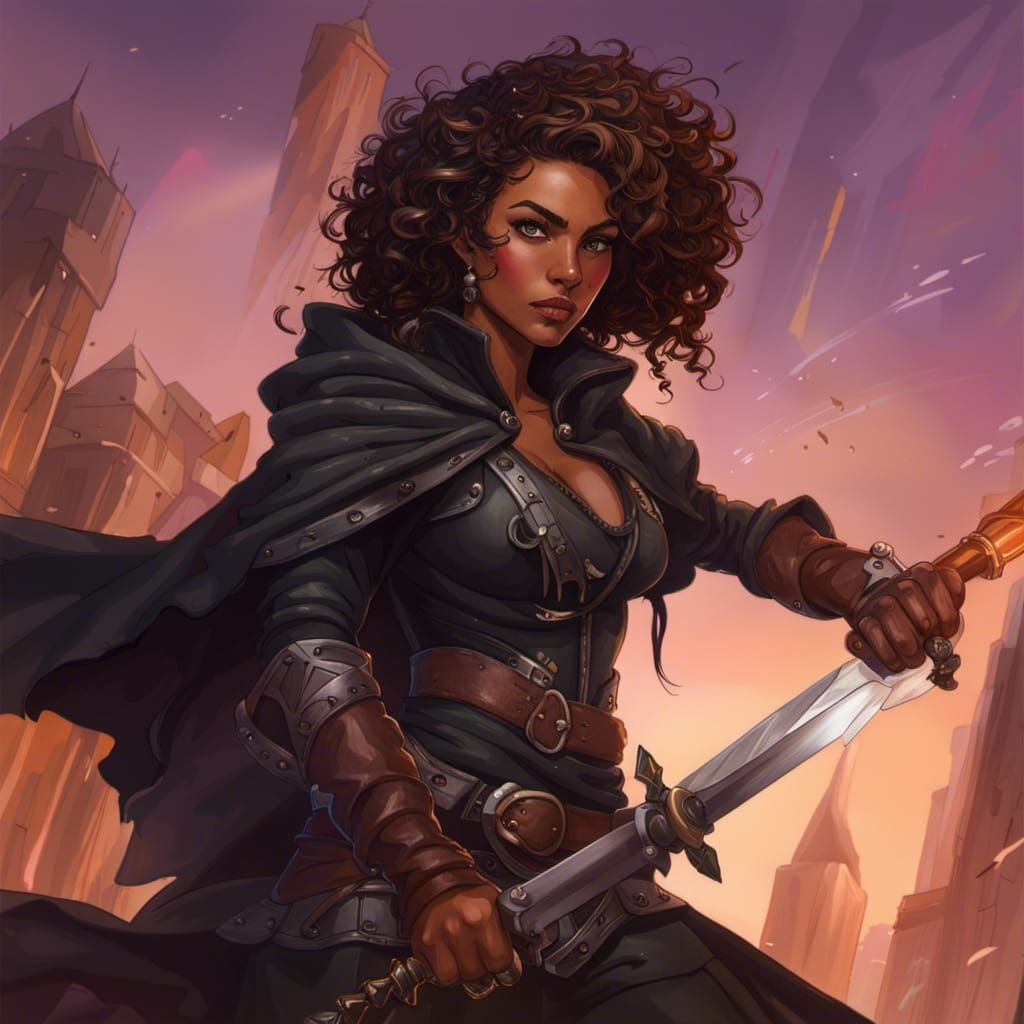 Latina Rogue with Double-Ended Dagger, Hyperrealistic Art