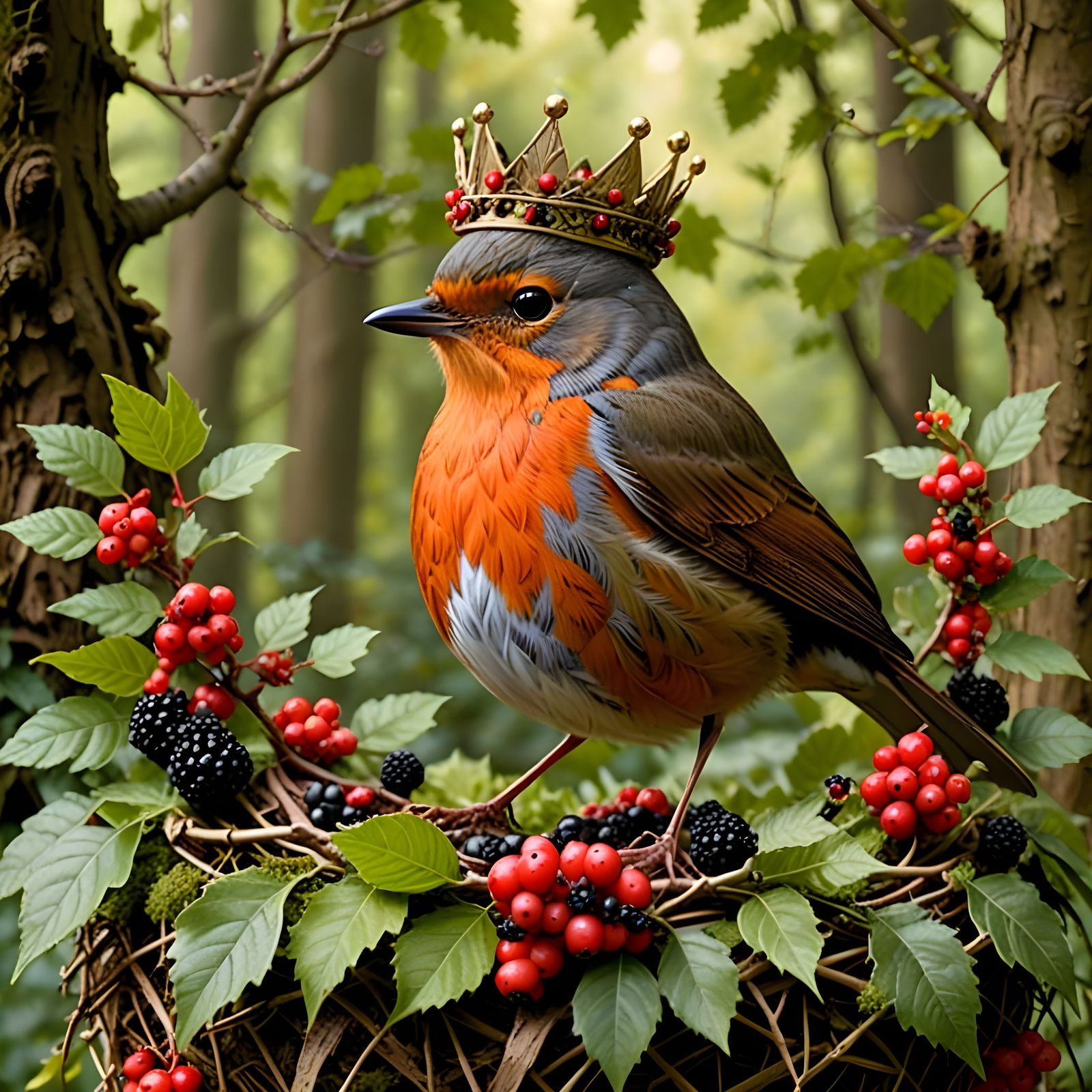 Robin King on Nest-Throne with Crown