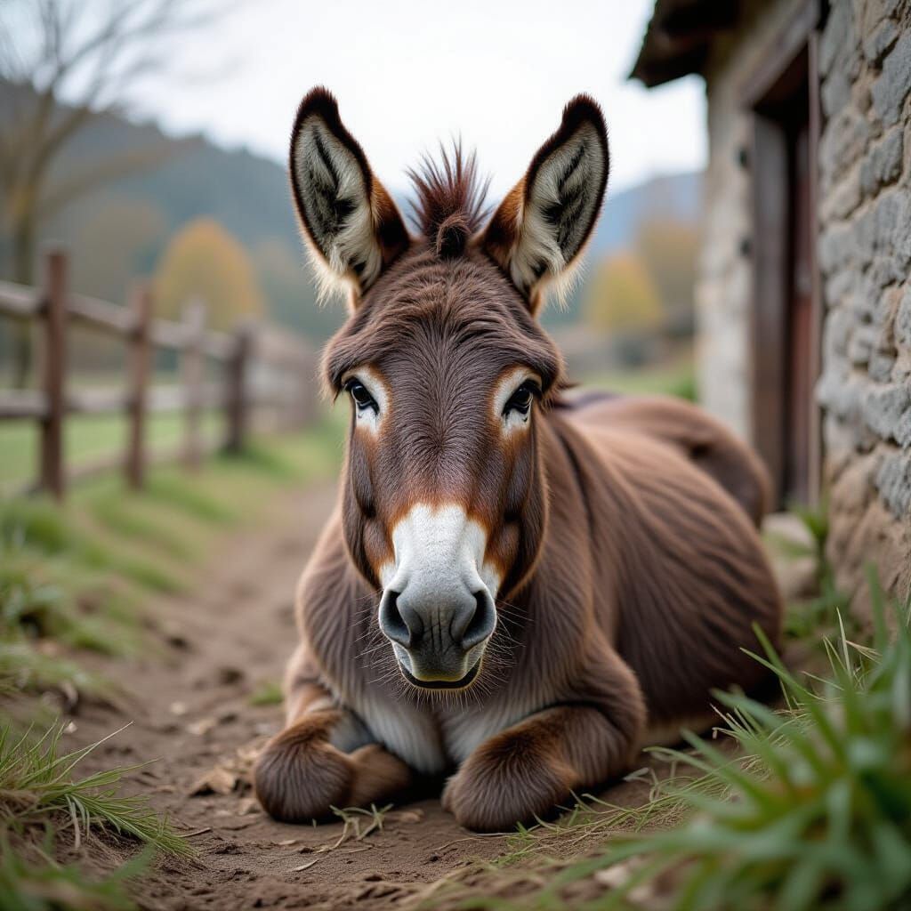 Donkey Cuddles for Camera: Cinematic Film Still