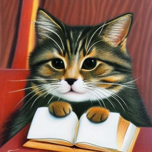 Whimsical Cat Illustration at Desk