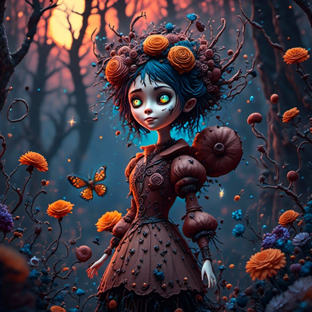 Creepy Adorable Fairy Doll in Moonlit Forest
