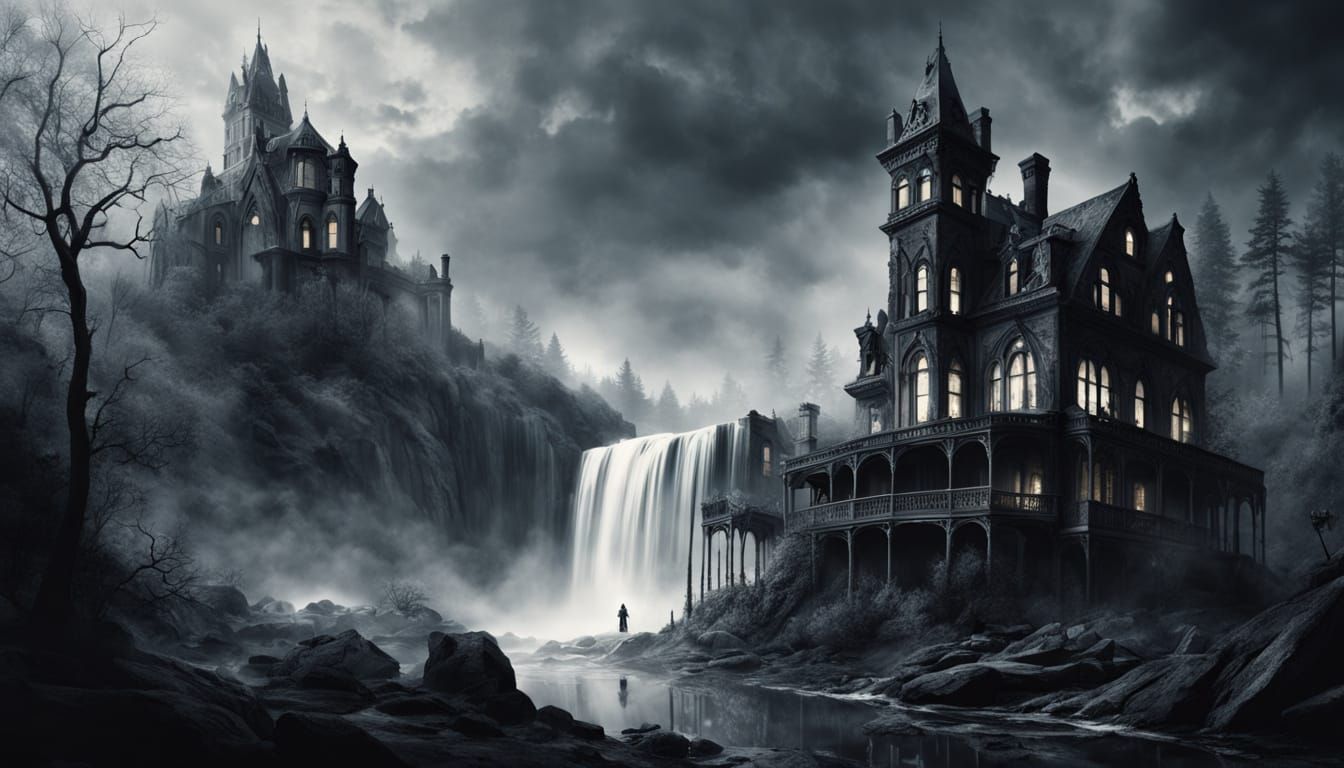 Moody Gothic Hotel in a Turbulent Landscape