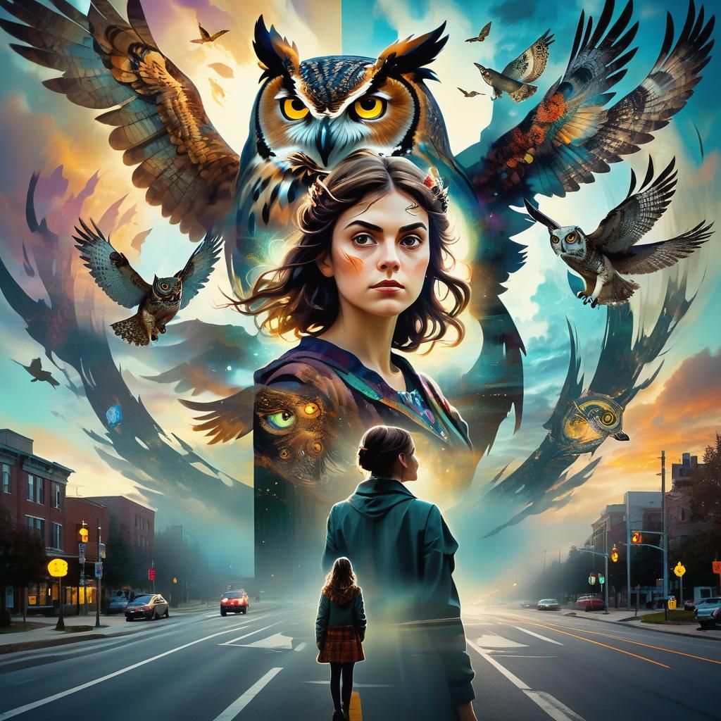 Surreal Woman at Crossroads in Dreamlike Fantasy Art