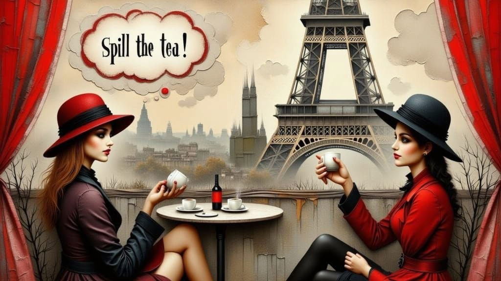 Parisian Cafe Scene: Ladies Gossiping Over Coffee