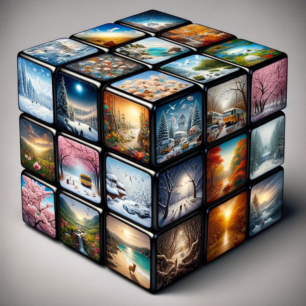 Surreal Seasonal Landscapes on Rubik's Cube