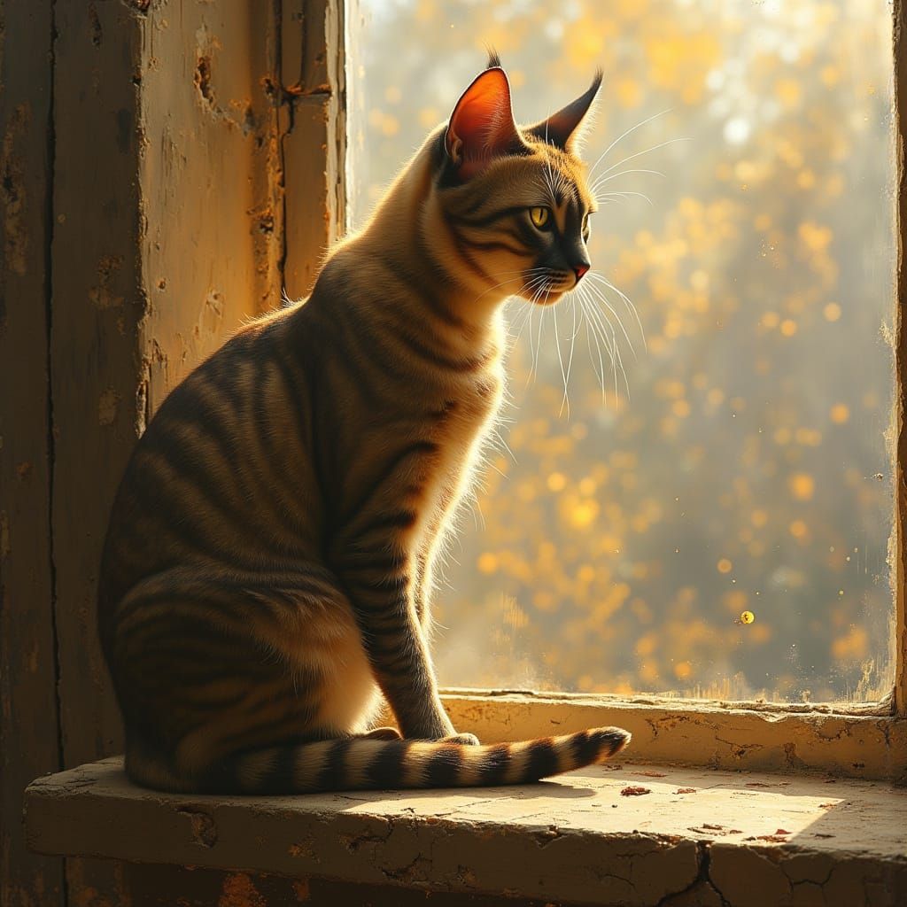 Tomcat in Sunlight: Dark Oil Painting