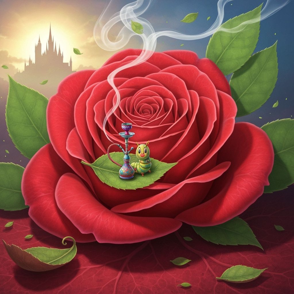 Caterpillar's Rose Lounge: Whimsical Fairytale Scene