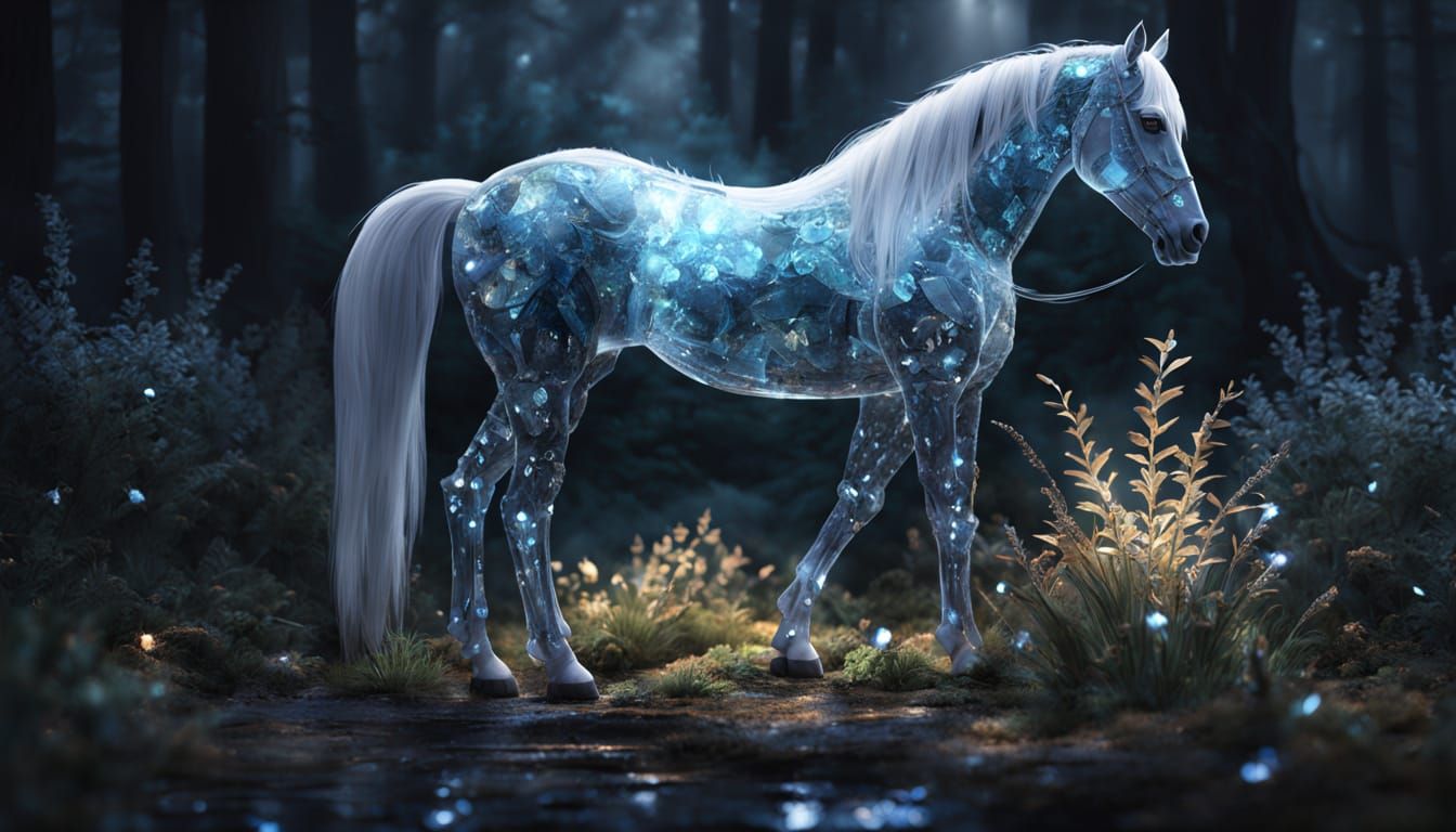Crystal Diamond Horse in Ethereal Forest