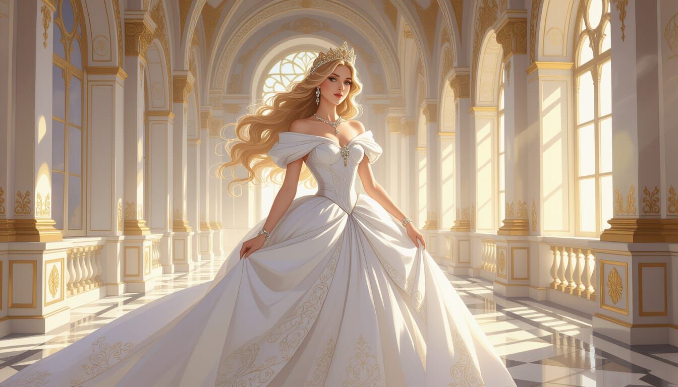 Art Nouveau Princess in Luxurious Castle Hall