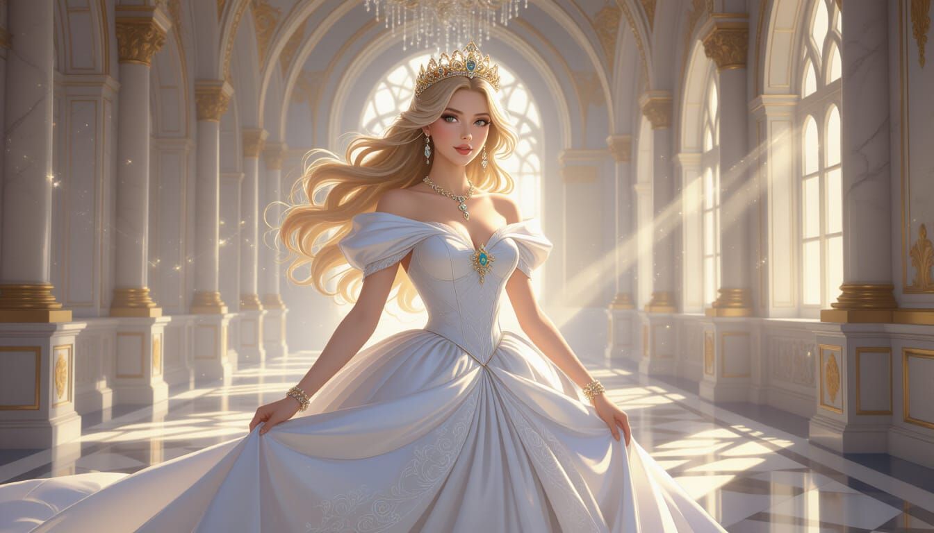 Elegant Princess in Luxurious Castle Hall