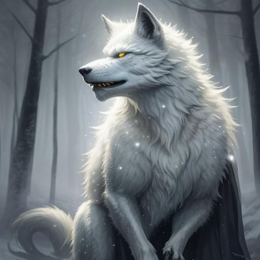 Holy White Lycanthrope in Snowy Forest