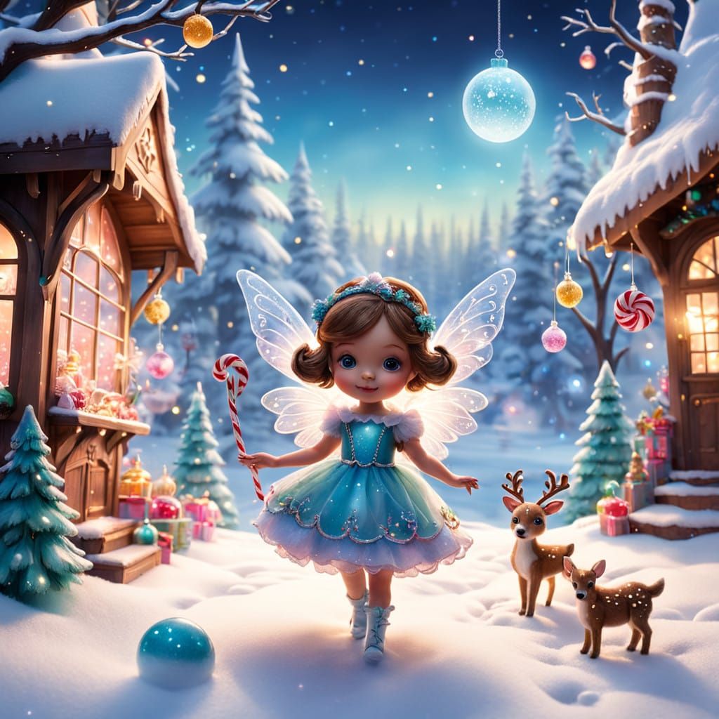 Glass Fairy Plays with Adorable Reindeer in Whimsical Christ...